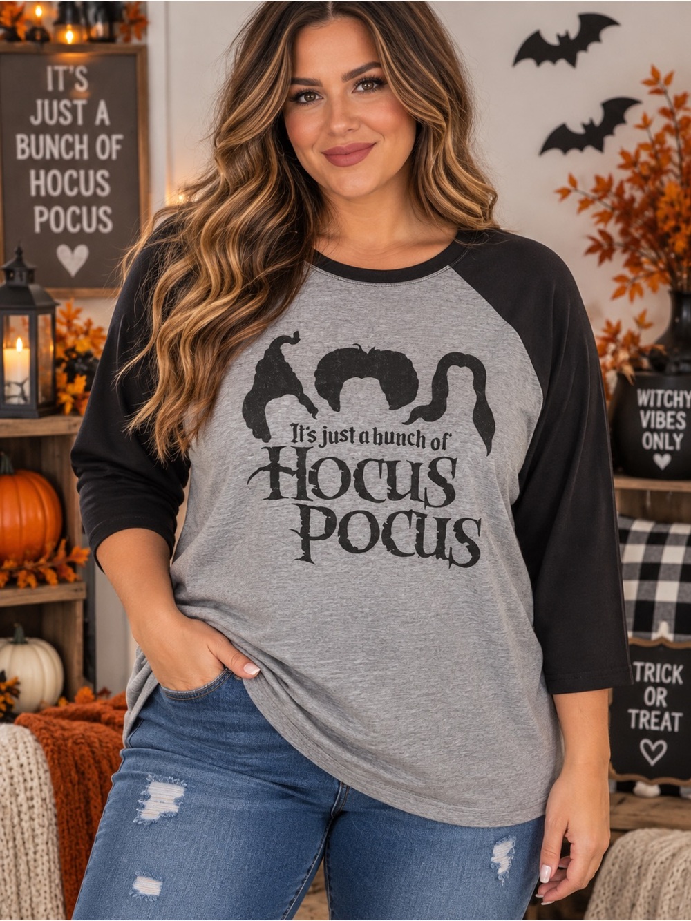 Disney Hocus Pocus Raglan Tee - Gray and Black Size 3X